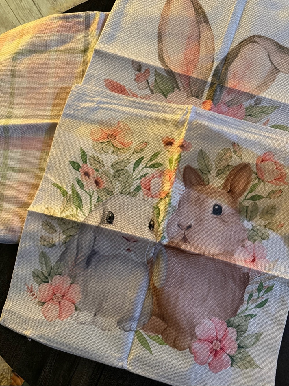 Bunny Floral Pillow cases. Set of 3- White, Pink, Green, Brown
